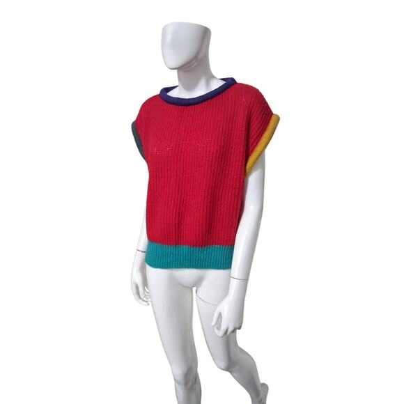 Vintage Womens size Large Wool Cable Knit German made Color Block Unique Sweater - Picture 1 of 8